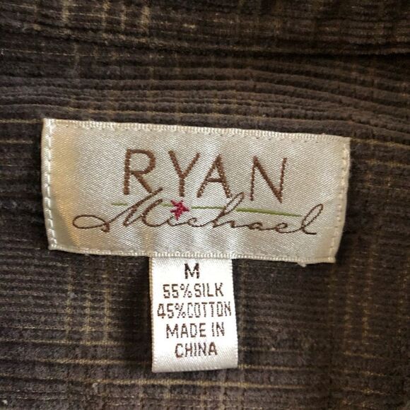 Ryan Michael Shirt Plaid Men's Button-Up Brown Textured  Mens SZ MED Silk/Cotton - Picture 3 of 6